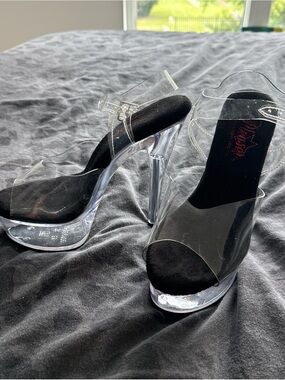 Pleaser Clear Platform Heels with Black Insole